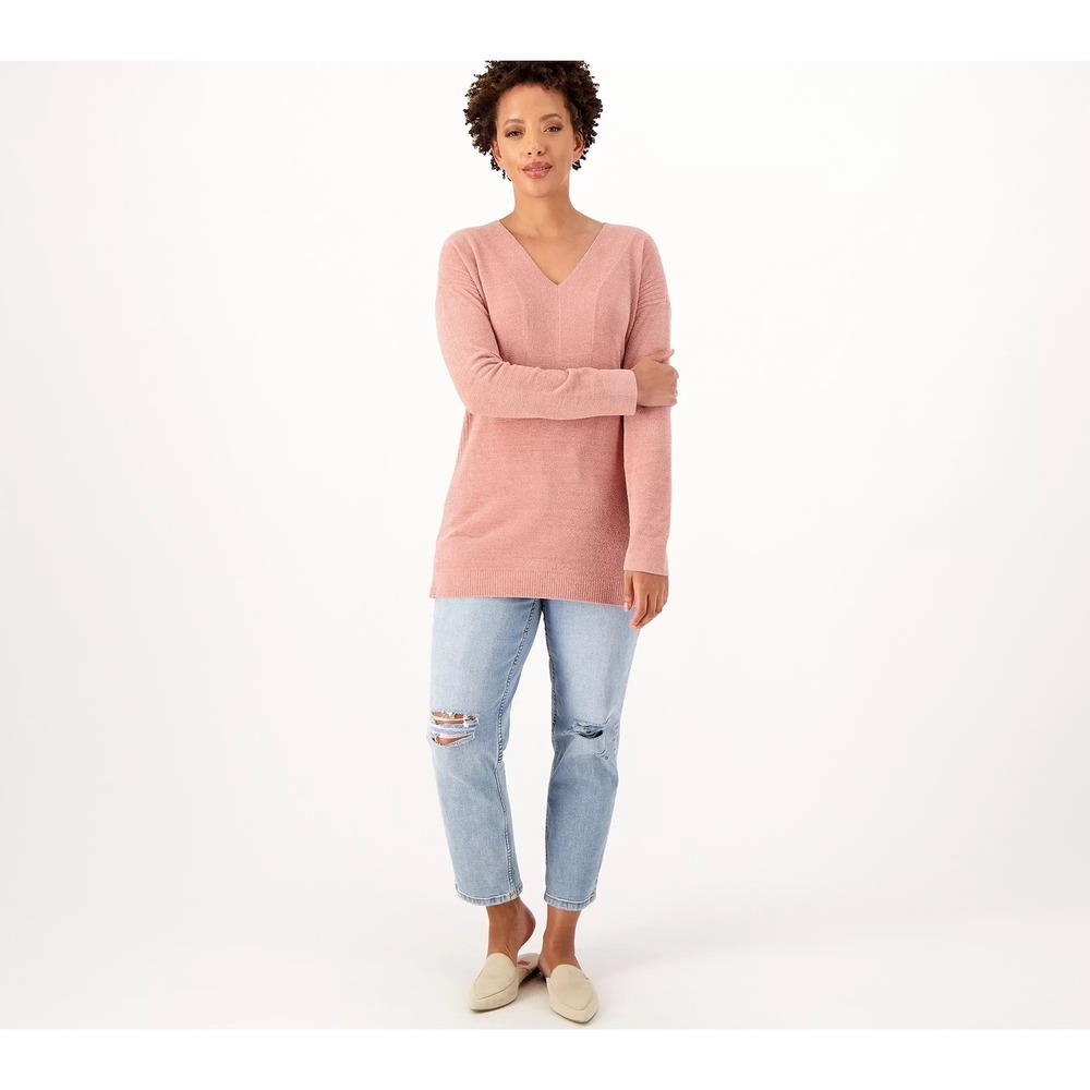 Barefoot Dreams Sweater CozyChic Ultra Lite V-Neck Tunic Size Small Pink Womens